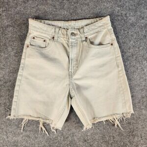 ZARA High Rise Distressed Denim Shorts Light Wash Cutoff Raw Hem Size 2
